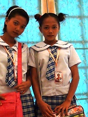 A pair of Filipina schoolgirls in hot threesome with tourist