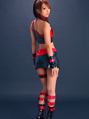 Momoka Narushima Asian looks best in red and black latex outfit